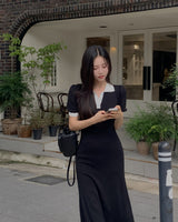 Pint coloring collar long dress