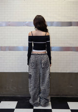 leopard lace cargo pt - black