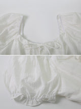 #Cancan Puff Shirring Short Sleeve Blouse (2color)