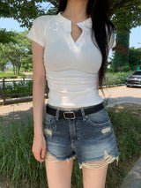 Ash & Ocean Damage Washing Denim Shorts (2 colors)