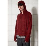 ARGYLE ELBOW KNIT ZIP-UP HOODIE / BURGUNDY
