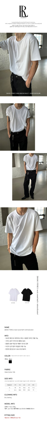 [BASIC ITEM] U neck round half t-shirts (2color)