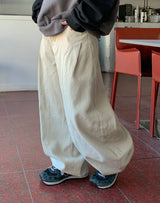 Huvit Pintuck Cotton Denim Wide Pants