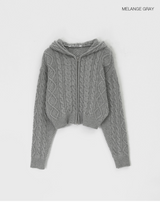 [MADE] ライミングケーブルフードニットジップアップ (50% Wool)