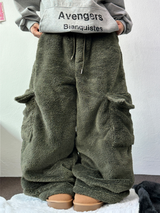 TEDDY BABY 🤎🐻🧸 OVER CARGO STRING FUR PANTS 💚🤎🖤🧡4COLOR