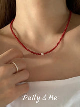 3mm red freshwater necklace