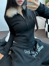 FUR PETIT SLIM HALF CROPPED ZIP-UP 🖤🩶🤍3COLOR