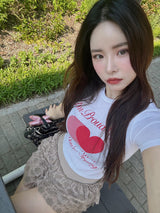 ハートプラウドレタリングスパンデックス半袖Tシャツ