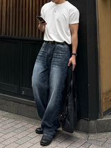 Damage straight denim pants