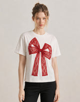 Nerine Lace Ribbon Half Sleeve T-shirt White