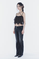 VERA BELTED BOOT-CUT DENIM black