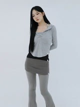 スリム ロング ボタンフーディートップ(GREY)