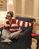 [MADE] striped deep V-neck knit