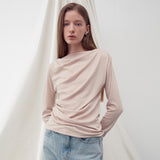 シャーリングドレープ長袖トップ BEIGE