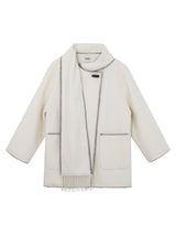 wool white muffler half quilted coat