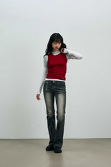 COMET LAYERED SLEEVE TOP / RED