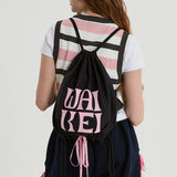 Logo applique ribbon string bag
