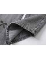 [PRE-FALL] Bella Ribbon Printed Straight Wide Grey Denim