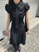 Monday Office Ball Stud Pleated Midi Skirt