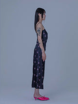 RIBBON SHIRRING LONG ONE-PIECE