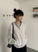 Darun Waffle Color Matching Button Hoodie