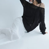 [Leydel] See-Through Net Long-Sleeve Knit Top - 2 Colors