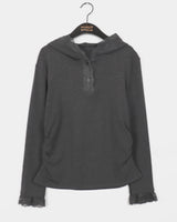 Sentine Lace Button Side Shirring Hooded T-shirt