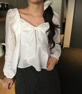 [New spring 🔥🌸/Recommendation for Guest Look] シラベンスクエアネックショルダーパフフリルリボンストラップブラウス 4 Colors フォーマルルック/ スイートガールルック