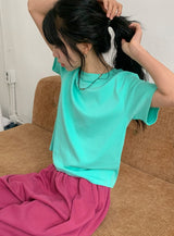チビ カラー ベーシック セミクロップ 半袖Tシャツ