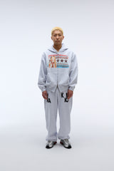 Sound wave artwork damage washing hoodie zip-up (Melange)