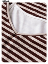 フェイクハーネックレイヤードストライプロングスリーブTシャツ