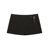 Pinstripe Skirt with Shorts - BLACK