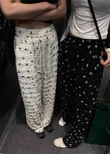 Lace ribbon banding wide pants