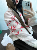 スノーフラワーカラーノルディックツーウェイジッパーニットジップアップ❤🖤🤎🩶🤍5カラー