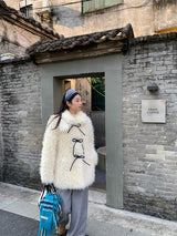 Ivory Poodle Fur Ribbon Half Coat