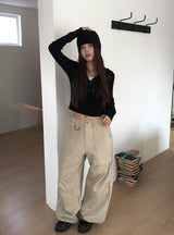 フォークカットスナップDリングコットンワイドパンツ