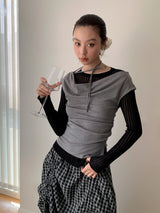 シャーリング ストラップ ノースリーブ スリング Tシャツ