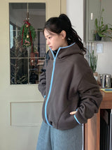 [unisex] ケニエフードカラーマッチングフリースジップアップジャンパー