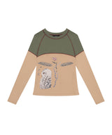 Vintage Owl Graphic Raglan T-shirt _ BEIGE