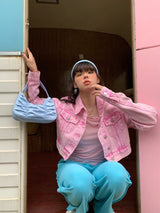 [SALE] Pink cropped denim jacket