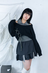 laceup ribbon knitset(black)