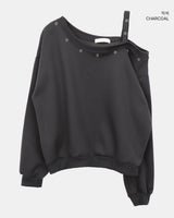 デュオン アイレットストラップ オフショルダー フリース スウェットシャツ