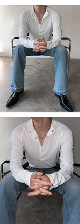 [S/S] Deep muscle henry neck knit sleeves(3color)