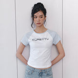 CコントラストラグランスリムTシャツ - ライトブルー