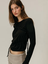 BUTTON OFF SHOULDER T-SHIRT / SKYBLUE