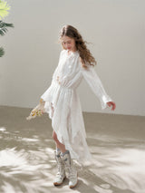 Cotton Embroidered Lace Flower Beads Romantic Dress