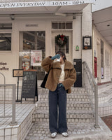 フリースワイドデニムパンツ