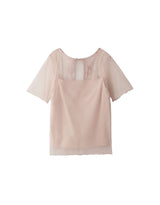Lilian Back Ribbon Sheer Layered Top Pink