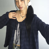 Demeon Napping Checkered Frill Ribbon Blouse