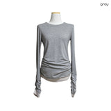 (3color) シャーリングストライプレイヤードウォーマーT [Thin Long Sleeve Tee]